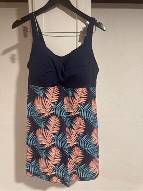 Navy Tropical Print Tankini Dress 18w plus swimsuit